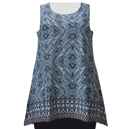 Blue Optic Border Print Tank Top Women's Plus Size Tank Top