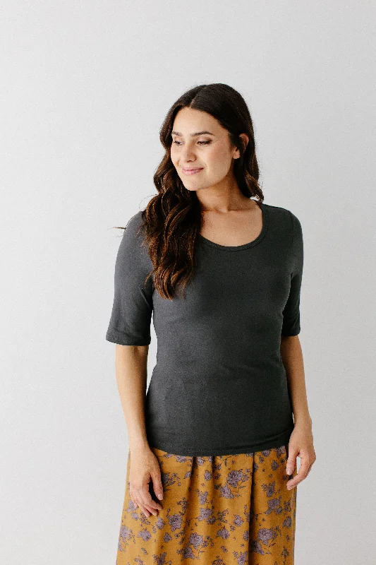 'Candace' Half Sleeve Top in Shadow Grey FINAL SALE