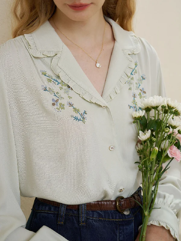 Convallaria Floral Embroidered Light Green Puff Top