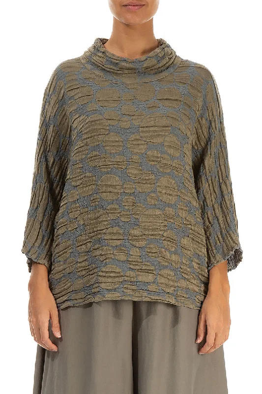 Cowl Neck Silver Sage Circle Silk Linen Blouse