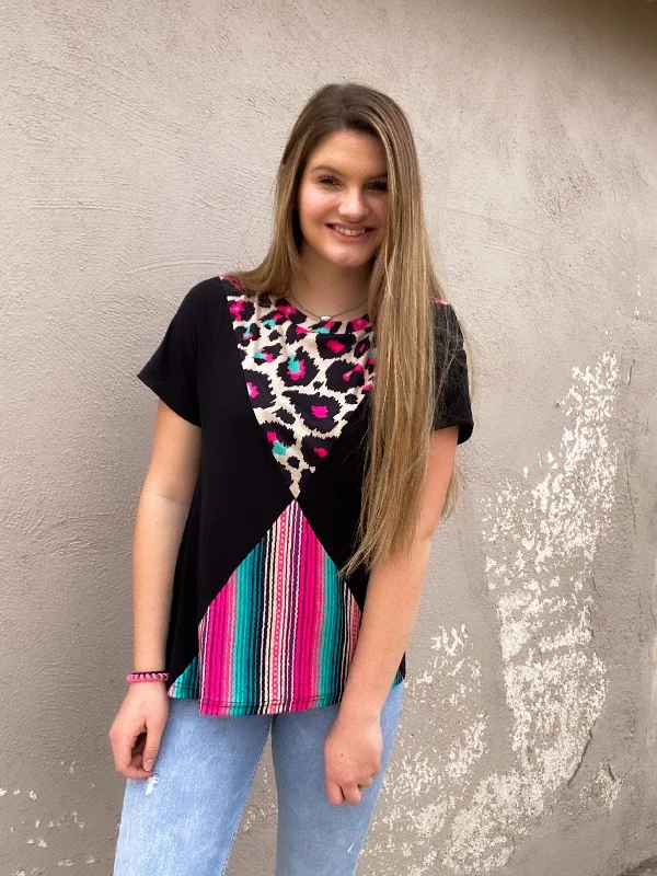 Crazy Train Lovers Triangle Bright Serape and Leopard Top