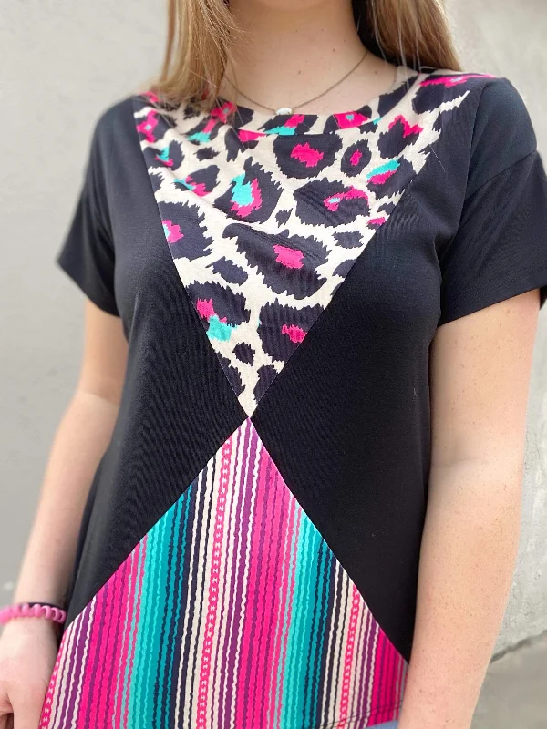 Crazy Train Lovers Triangle Bright Serape and Leopard Top