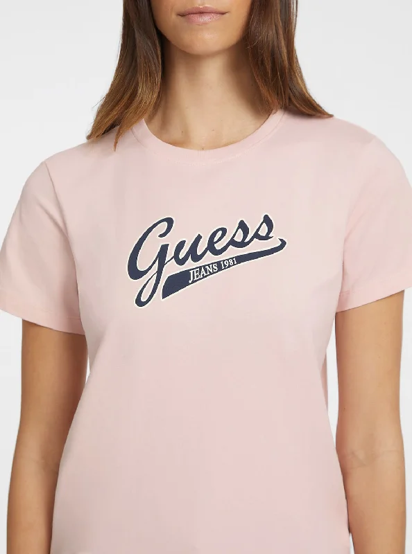 Guess Jeans Pink Script Logo T-Shirt