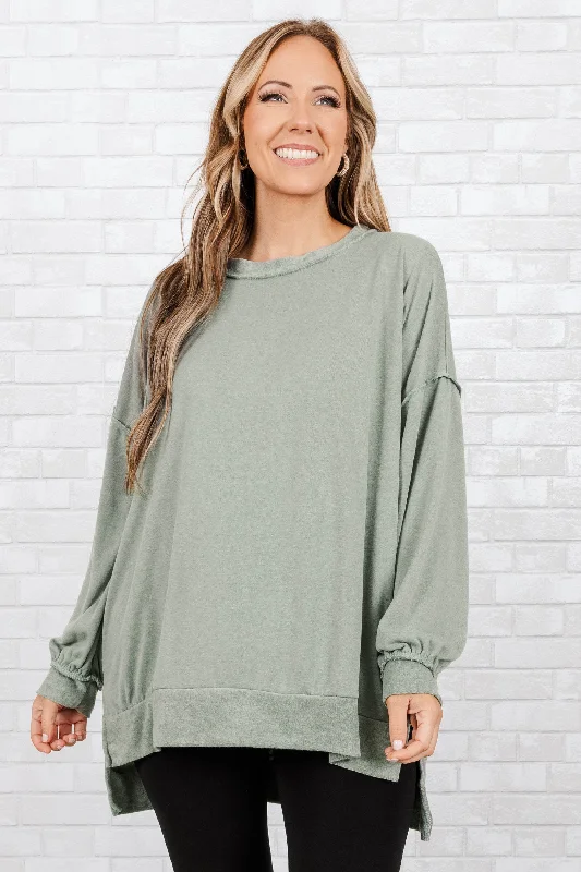 Gushing Gal Pullover, Sage