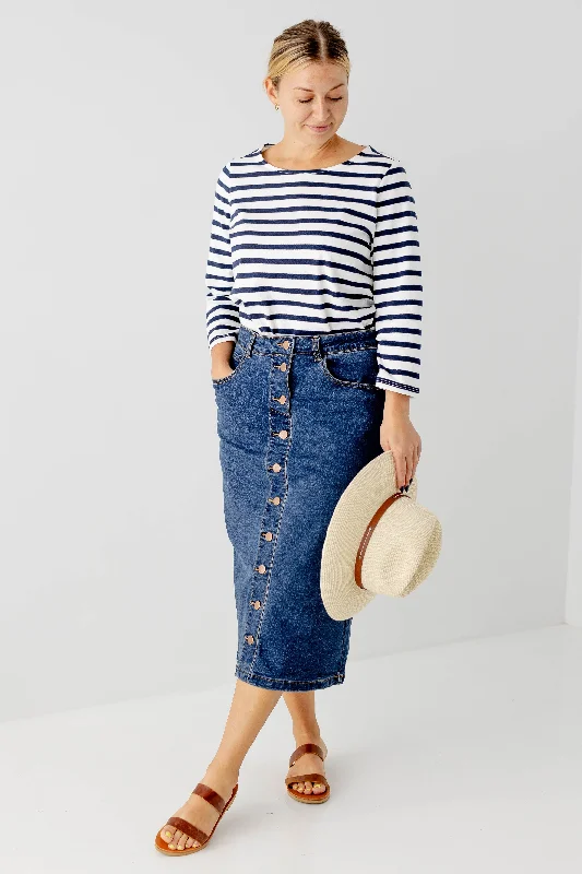 'Harbor' Nautical Stripe Quarter Sleeve Top in White FINAL SALE