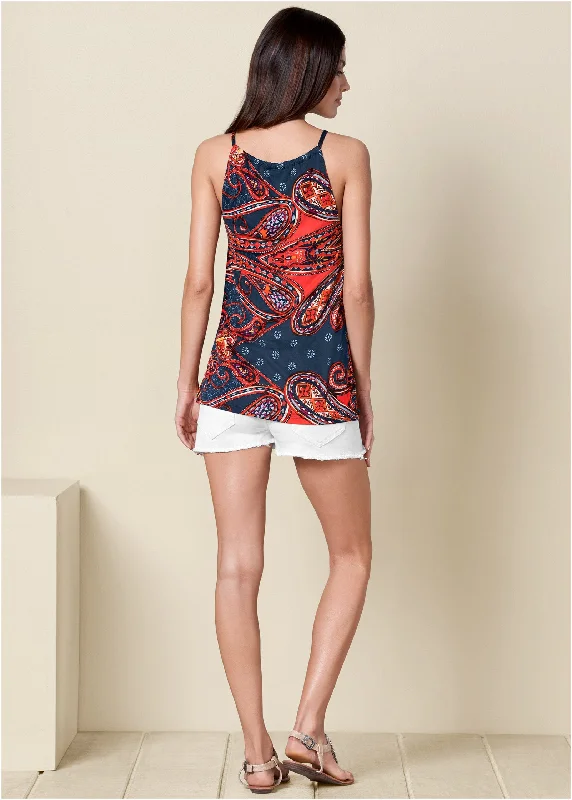 Paisley printed tank - Navy Multi