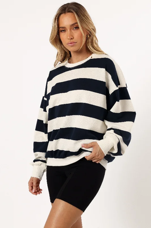 Karra Oversized Stripe Sweatshirt - Cream/Navy