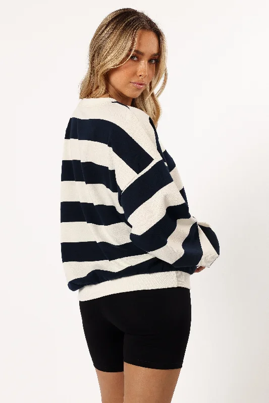 Karra Oversized Stripe Sweatshirt - Cream/Navy