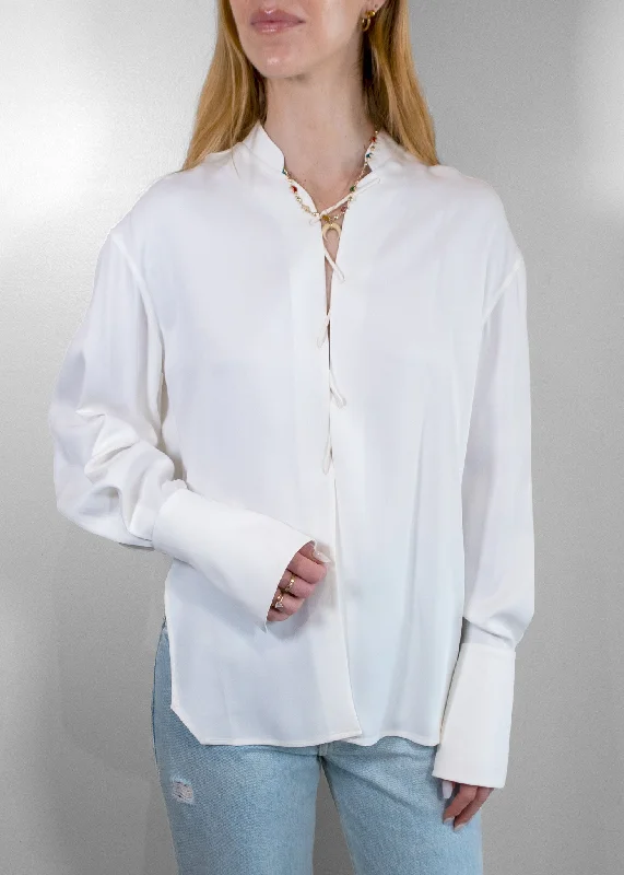 Khaite Lace-up Neckline Silk Blouse