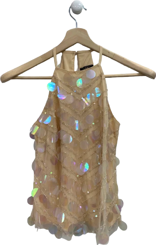 Lipsy Beige Sequin Embellished Halter Top UK 8