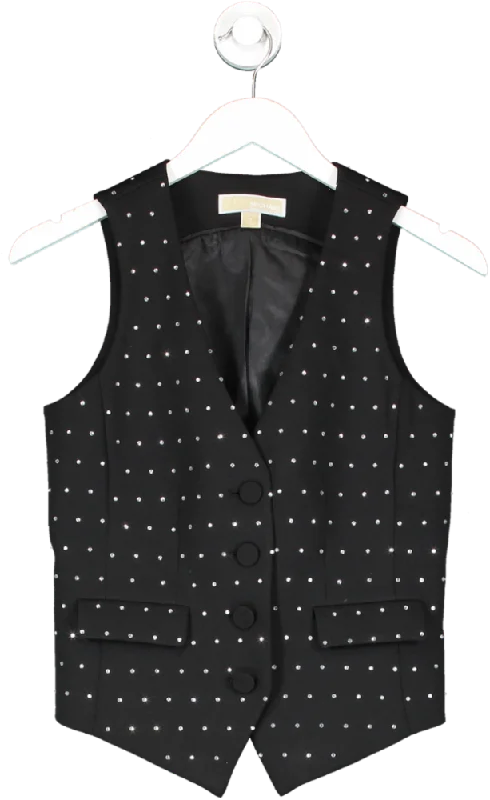 MICHAEL Michael Kors Black Crystal Embellished V Neck Waist Coat UK 6