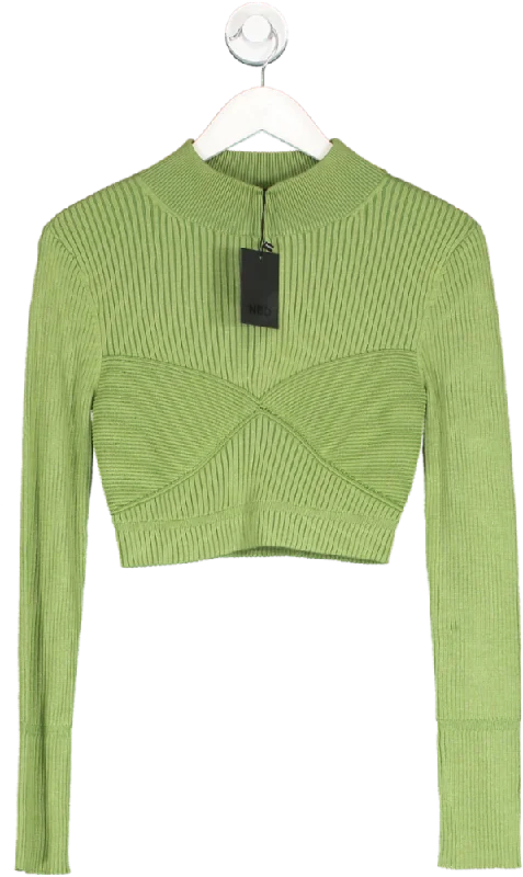 NBD Green Ribbed Long Sleeve Top UK S