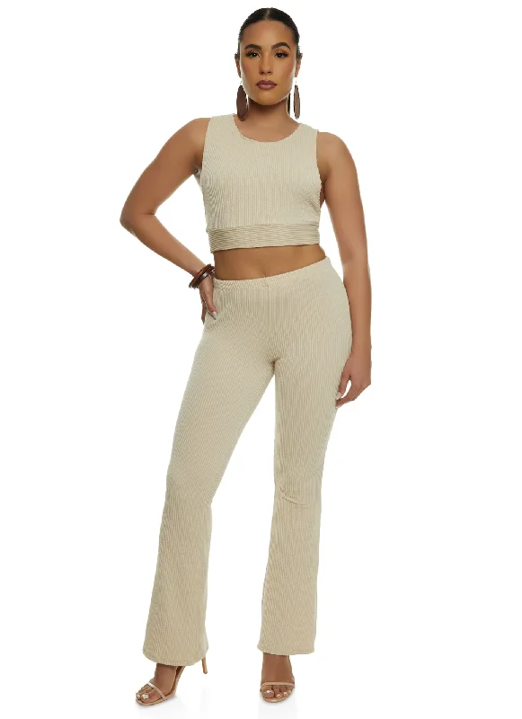 Ribbed Knit Solid Cropped Tank Top