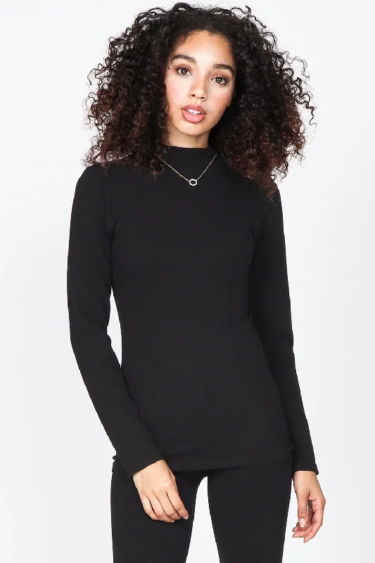 Ribbed Mock Neck Long Sleeve Top