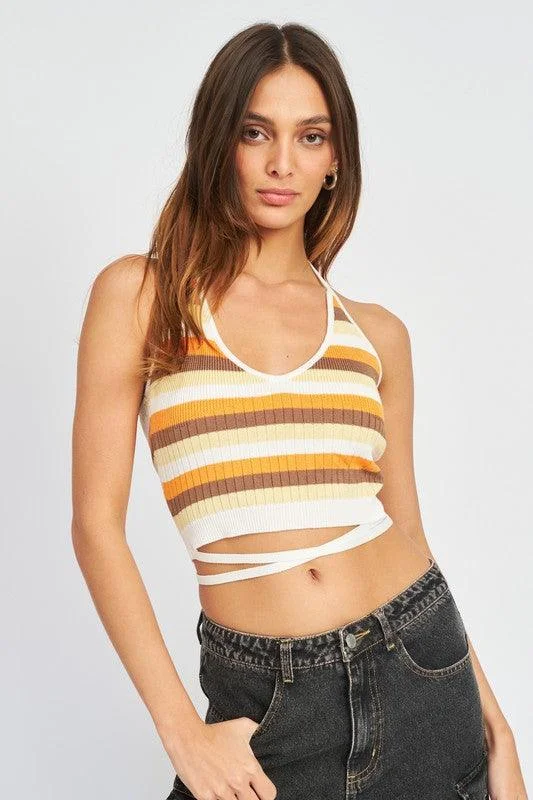 Striped Halter Neck Knit Top