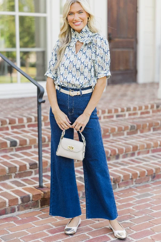 Taking Shape Navy Blue Medallion Blouse