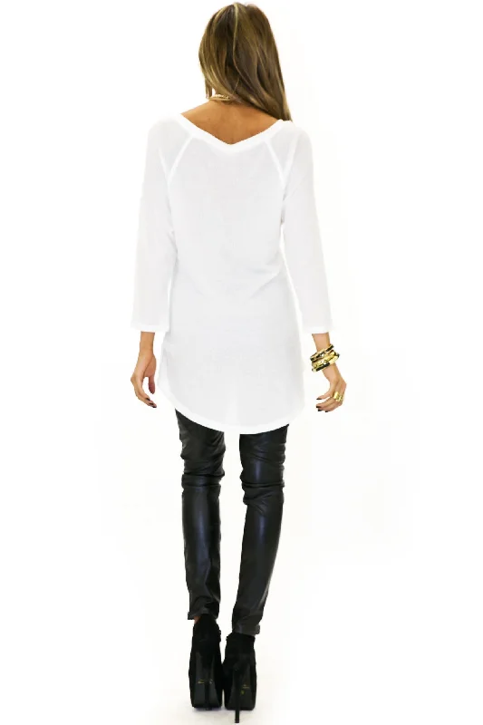 THERMAL KNIT LONG SLEEVE TOP - White