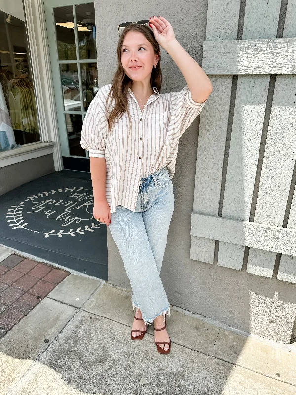 Mixed Stripe Button Down Top