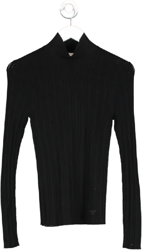 Tory Burch Black Pointelle Turtleneck UK M