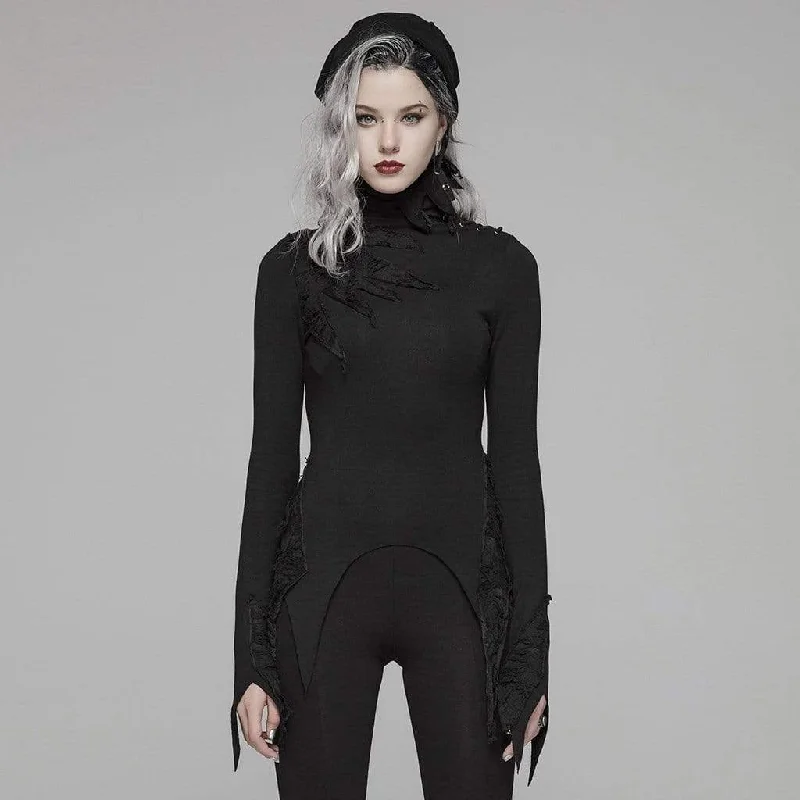 Women's Goth Turtleneck Flare Sleeved Iregular T-shirts