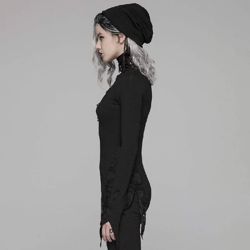 Women's Goth Turtleneck Flare Sleeved Iregular T-shirts