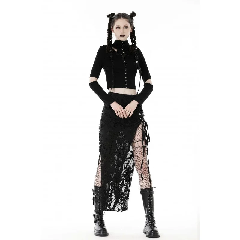 Women's Punk Cutout Eyelet Crop Top with Ripped Hood