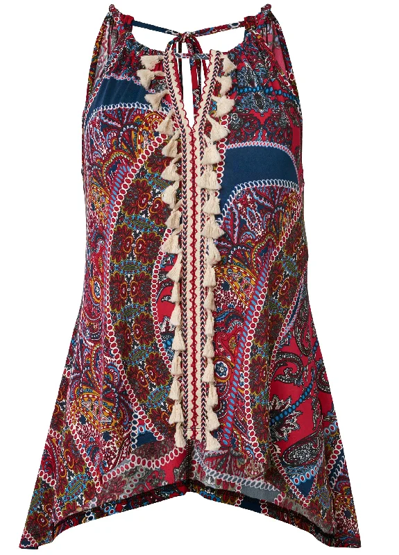 Paisley print tassel top - Red Multi