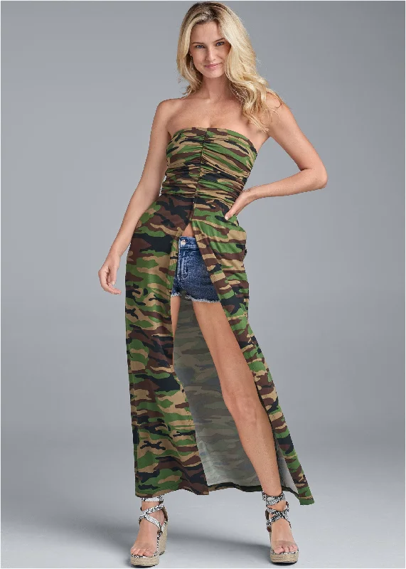 Camo maxi top - Olive Multi